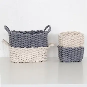 

Nordic Handmade Cotton Rope Storage Basket Clothes Laundry Basket Natural Fabric Storage Basket Desktop Sundries Organizer Box