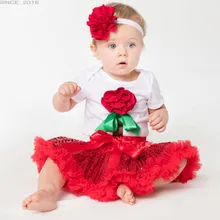 Комплект из 3 предметов одежда для маленьких девочек хлопковый комбинезон с большим цветком+ юбка-пачка с блестками+ повязка на голову, комплект одежды из 3 предметов