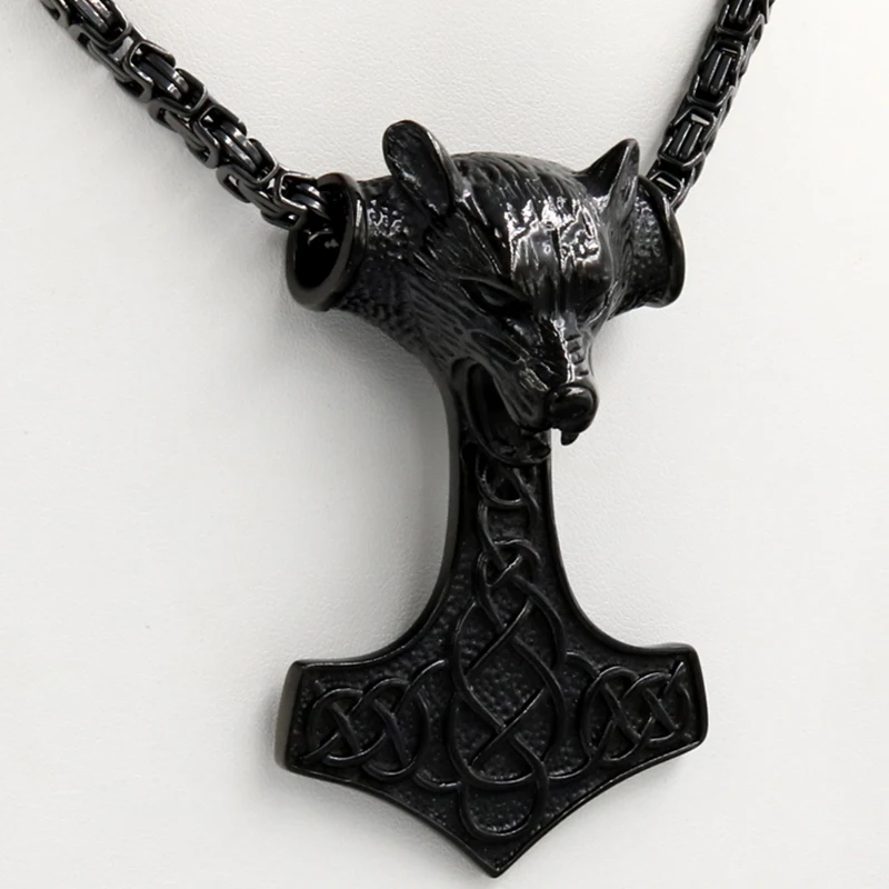 Thor's Hammer Byzantium Mens Black Necklace Necklace Fashion stainless