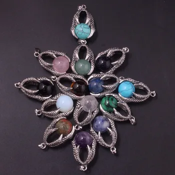 

6pcs mix color Dragon Claw Holding Natural Stone Crystal Ball Necklace for Men Eagle Claw Clasping Bead Stone Pendant wholesale