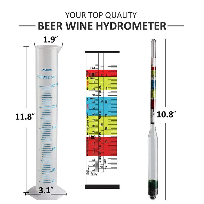 Гидрометр для домашнего пивоварения 3 шкалы 250 мл|triple scale hydrometer|hydrometer for winewine hydrometer