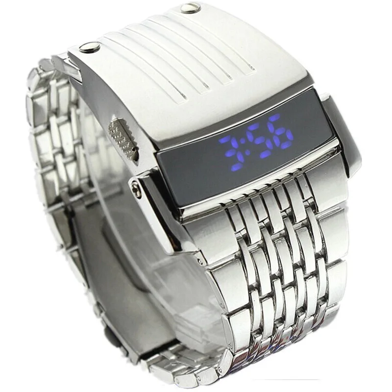 Mens di lusso di Sport Orologi Digitali LED Della Vigilanza di Modo Creativo In Acciaio Inox Blu Elettronico Fresco Orologi Da Polso Regalo