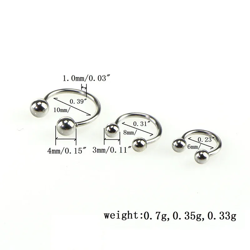 8 шт цветные стальные кольца для носа с подковкой, кольца для пирсинга, ювелирные изделия Nariz Piercng, доступны 3 размера, 6 мм, 8 мм, 10 мм