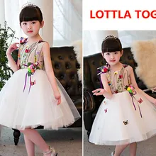 Летнее платье для девочек; Детские платья с цветочной вышивкой и бабочкой для девочек; праздничная одежда; одежда принцессы для девочек; От 1 до 12 лет платье на день рождения