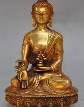 

8" old tibet buddhism bronze gilt Herbs healing Medicine sakyamuni Buddha statue