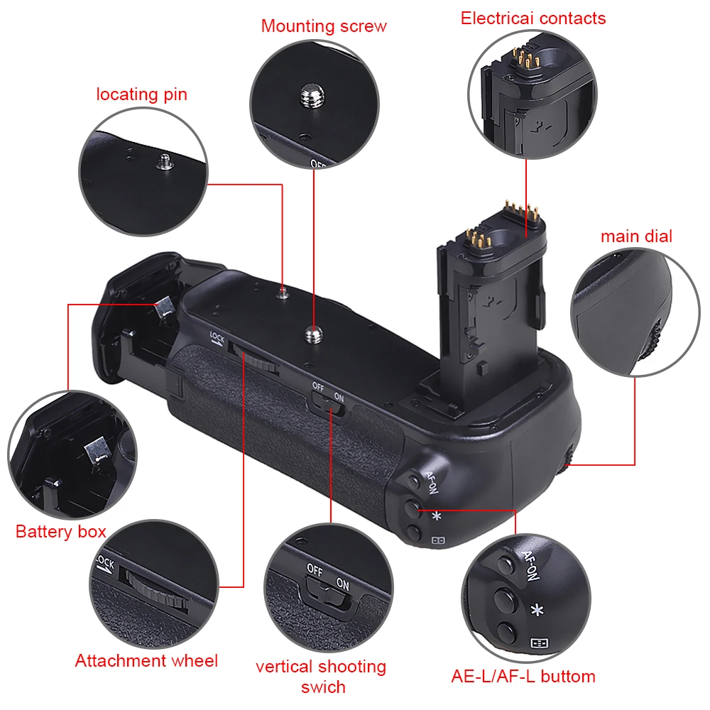 Powertrust BG-E13 Battery Grip for Canon EOS 6D DSLR Camera function as MK-6D use LP-E6 battery or 6X AA Batteries