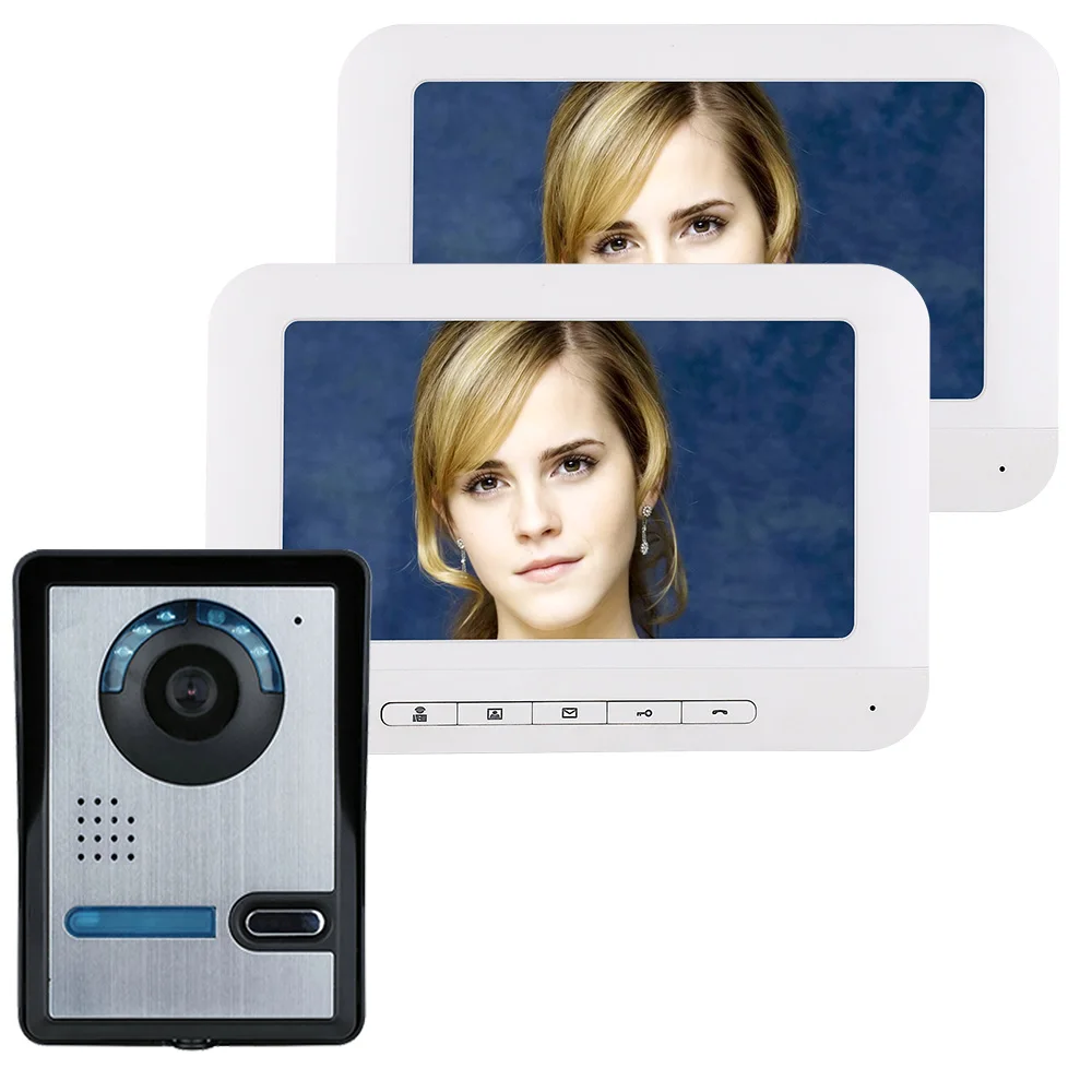 MOUNTAINONE 7 Inch TFT 2 Monitors Video Door Phone Doorbell Intercom Kit 1-camera 2-monitor Night Vision with IR-CUT HD 700TVL