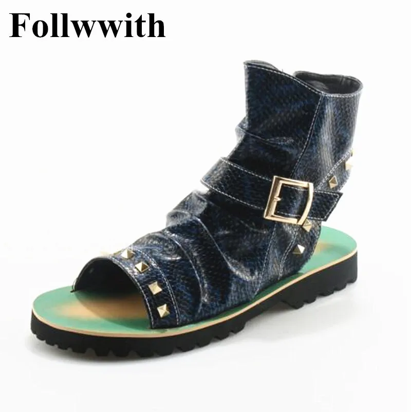 

2018 Follwwith Brand Summer Gladiator Men Sandals Rivets Thong Shoes Men Ankle Strap Designers Beach Mens Slippers Boots