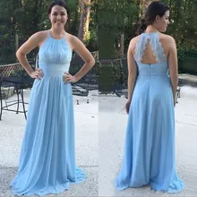 2019 nuevo vestido de chifón largo para damas de Honor para playa boda Halter alta calidad vestidos formales para dama elegante vestido de dama de Honor