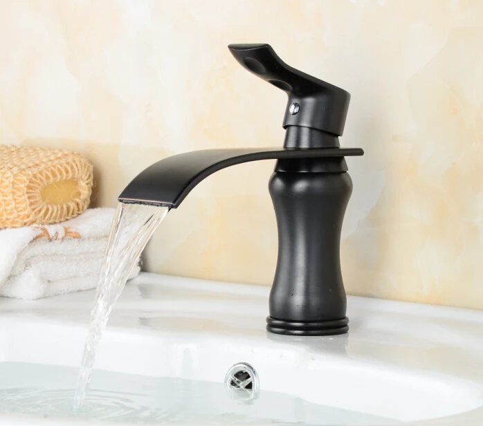 

Deck Mount Oil Rubbed Bronze Basin Faucet Waterfall Spout Vessel Sink Mixer Tap