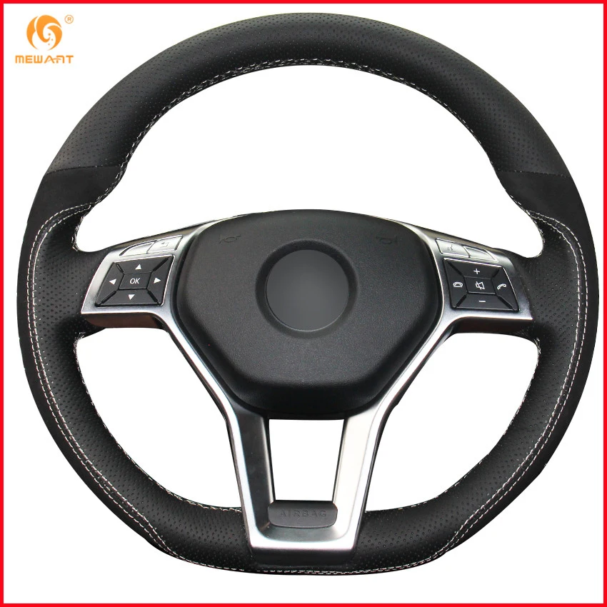 

MEWANT Black Genuine Leather Black Suede CarSteering Wheel Cover for Mercedes Benz A-Class 2013-2015 CLA-Class 2013 2014 C-Class