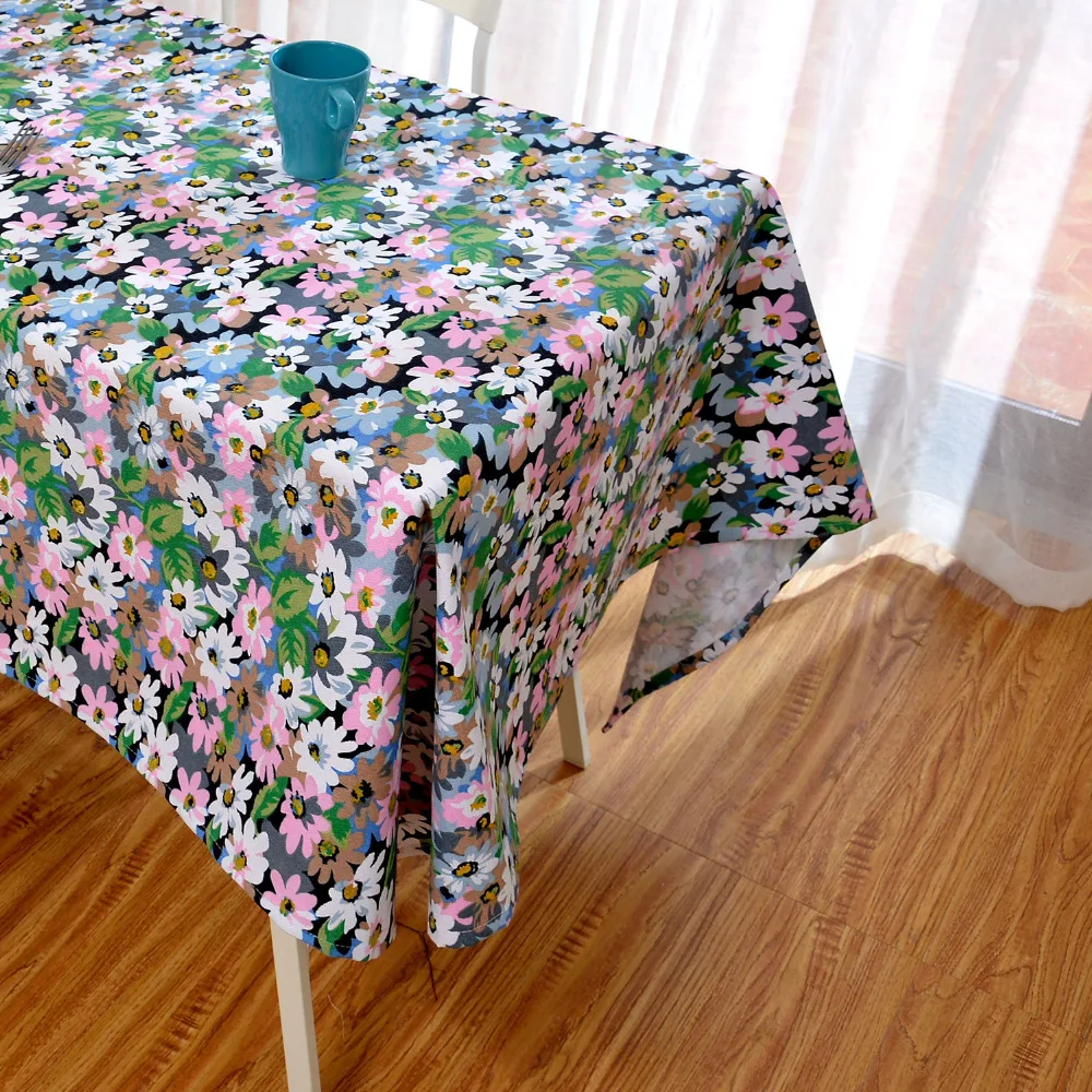 

Latest High Grade Eco Tablecloth Colorful White Green Pink Flowers Table Linen Natural Floral Table Cover on Garden Desk Decor