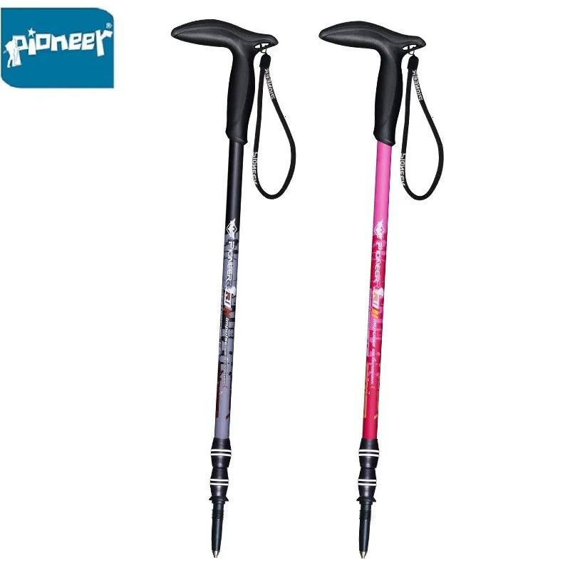 

T Handle Trekking Walking Stick Adjustable Hiking Alpenstock Shock Aluminum Climbing Camping Telescopic Poles Cane For Elderly