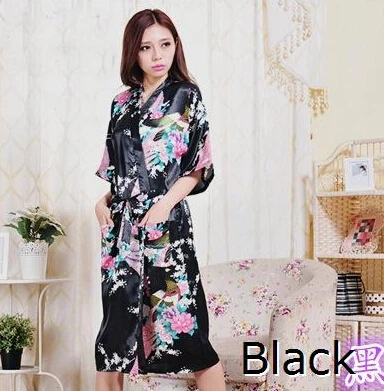 RB015 атласные халаты для невест, Свадебный халат, пижамы, шелковая пижама, повседневный халат с изображением животных, вискоза, длинная ночная рубашка, женское кимоно, XXXL - Цвет: black