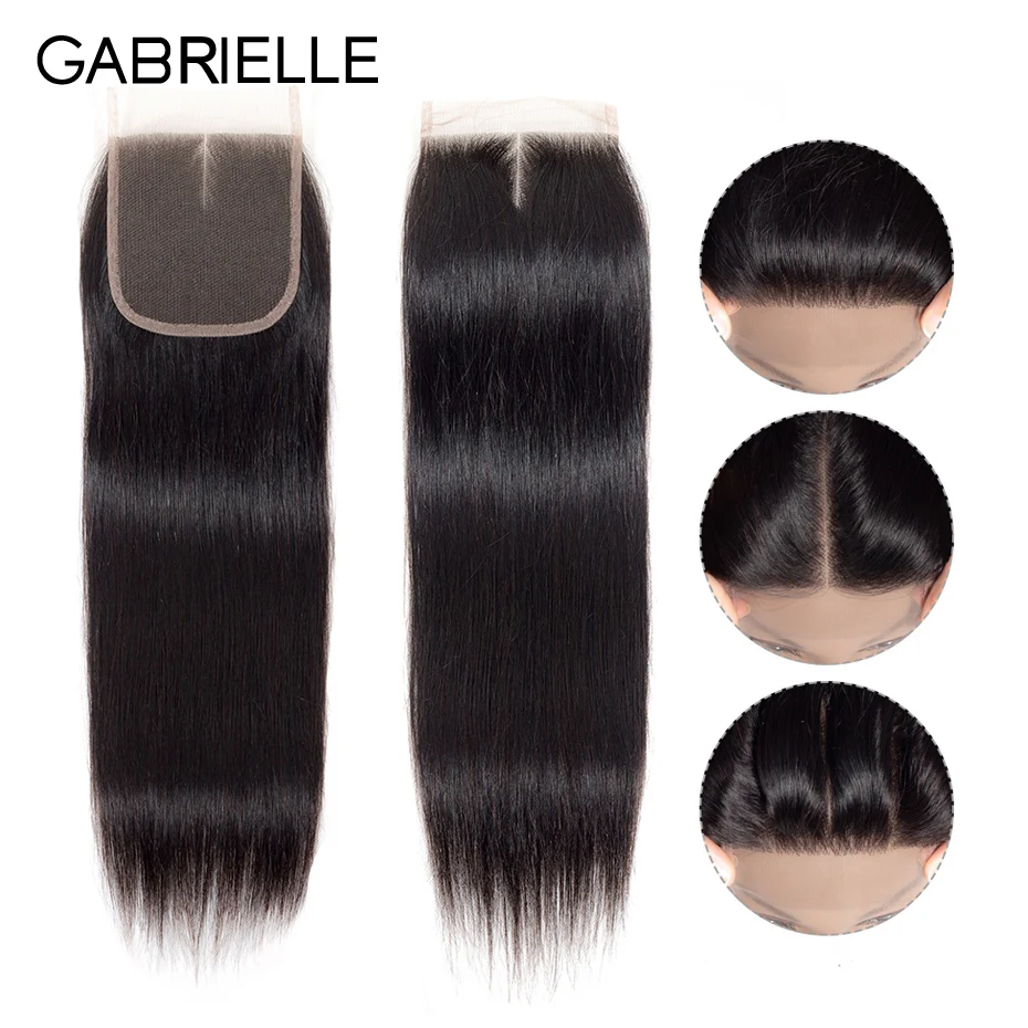 

Gabrielle Hair Malaysian Straight Lace Closure Free/Middle/Three Part Natural Color 4x4 Swiss Lace Non Remy Hair Closure 8"-22"