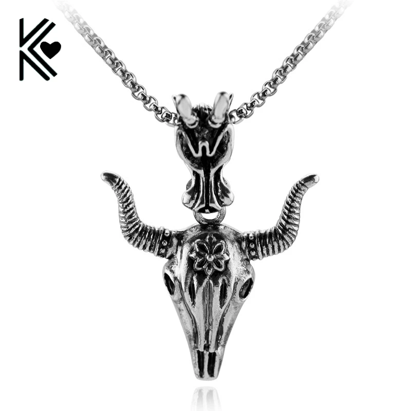 

Regalrock Totem Bison Buffalo Bull Head Skull Necklace Fashion Viking Gothic African Tribe Style Cow Jewellery for Men