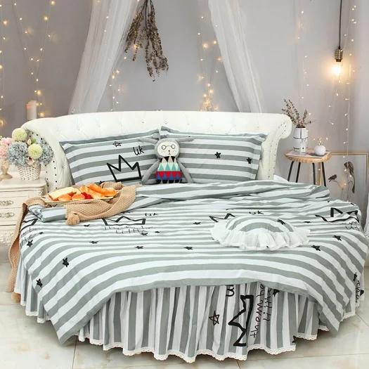 Clearance LACE ROUND Corner Bed Europe Orange color Flower Bedding sets Cotton Round Double Bed sheet Duvet cover Pillow case Bedskirt 11