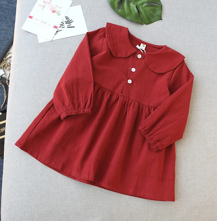 Mihkalev Turn down collar girls dress autumn kids clothes girls long sleeve dress for children birthday party clothes - Цвет: Красный