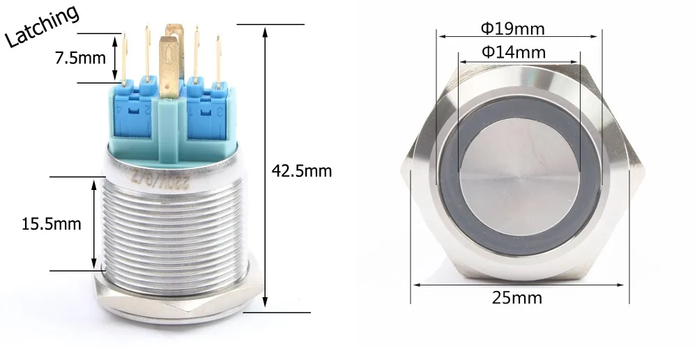 22 мм водонепроницаемый металлический кнопочный переключатель с светодиодный светильник красный синий зеленый желтый самоблокирующийся и мгновенный