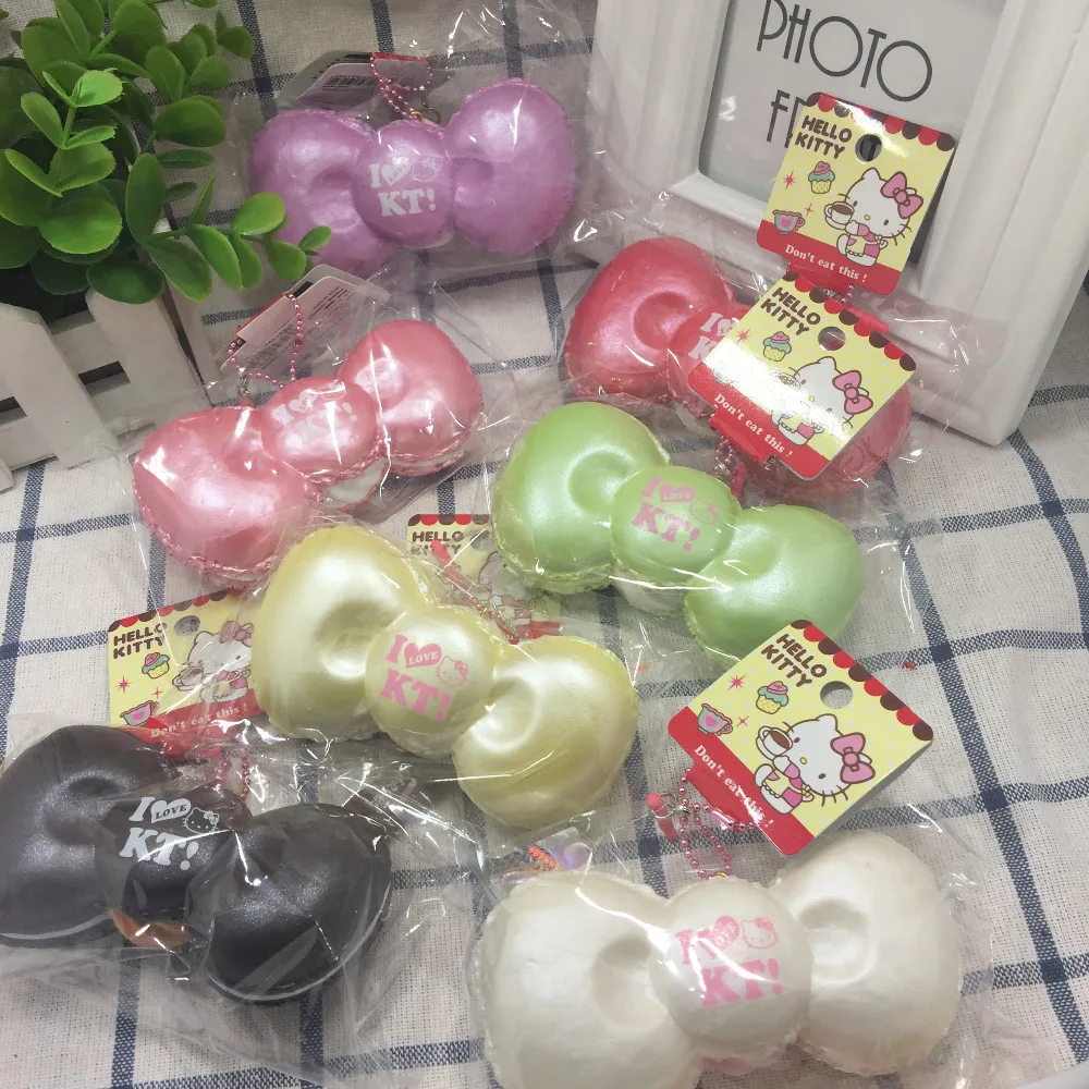 1 шт. милый рисунок «Hello Kitty» лук мягкими игрушками Kuwaii Squishys игрушка сотовый телефон шарм Jumbo Squishies оригинальной посылка (7 видов цветов)