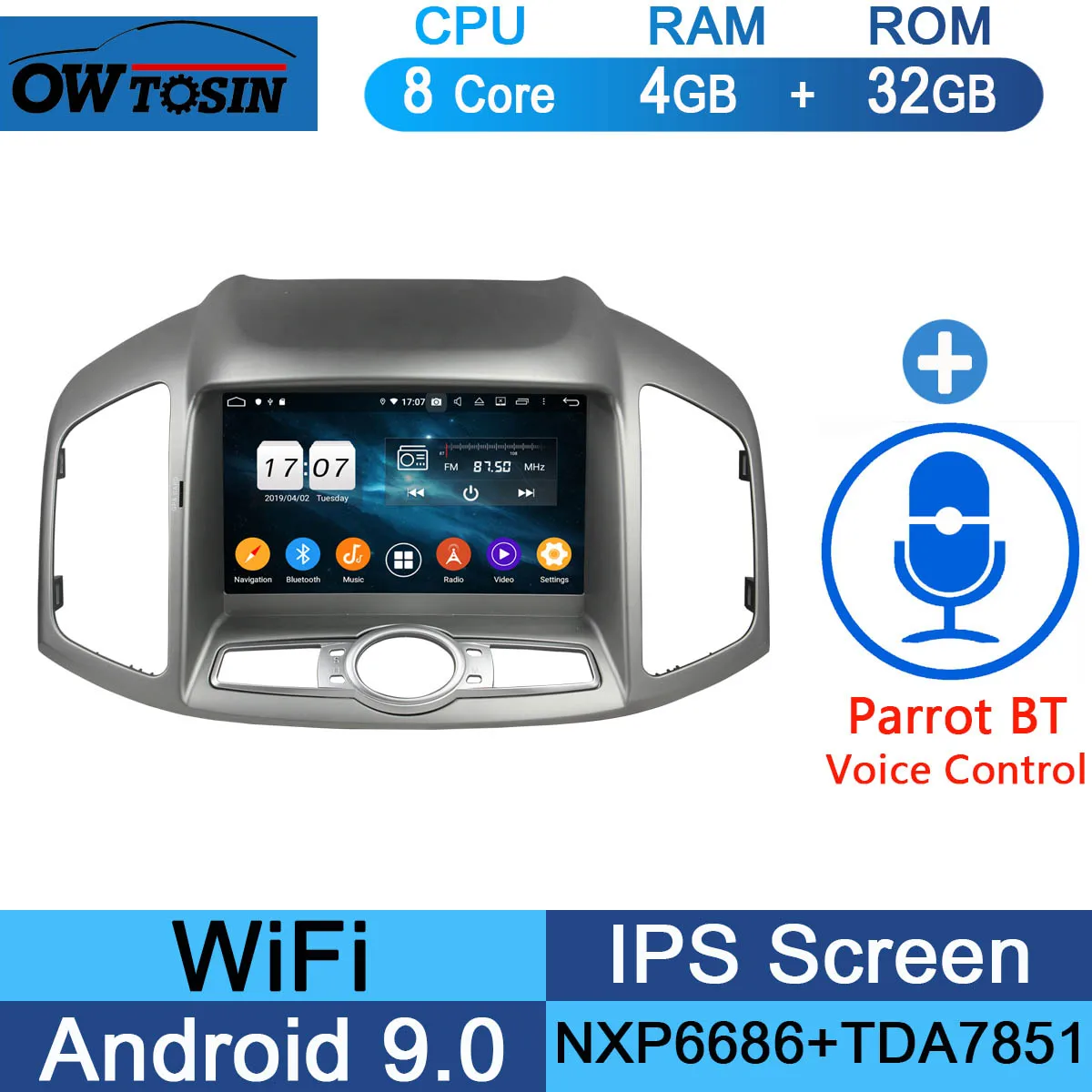 " ips 1920*1080 8 Core 4G ram+ 64G rom Android 9,0 автомобильный dvd-плеер для Chevrolet Captiva 2011- DSP радио gps Parrot BT Adas - Цвет: 32G Parrot BT