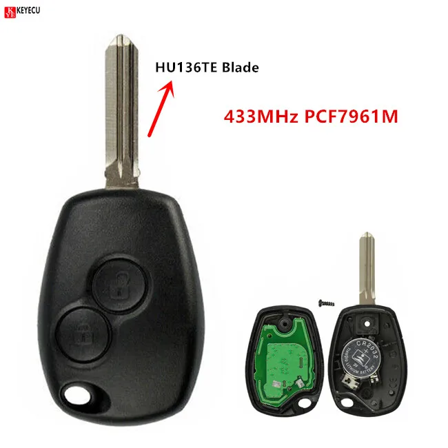 

Keyecu Remote Key Fob 2 Button 433MHz PCF7961M HITAG AES Chip for Renault Logan II , Duster ,Twingo 3 2013-2017 HU136TE Blade
