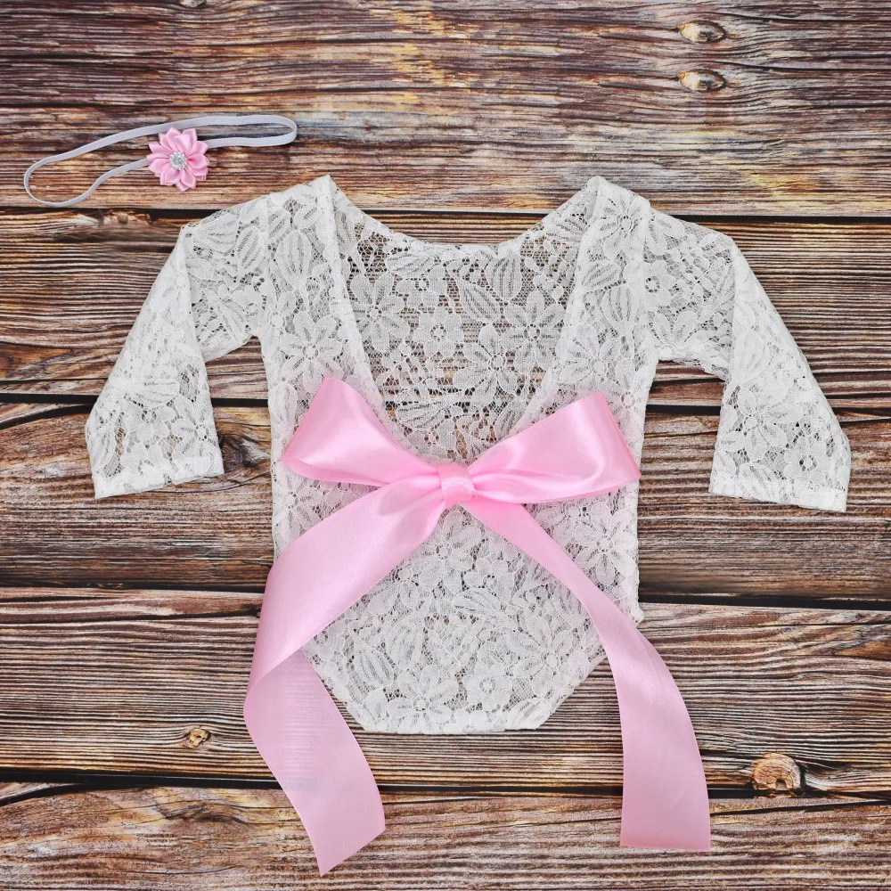 Baby Girl Accessories Big Bow Lace Romper Bodysuit Newborn Photography Props