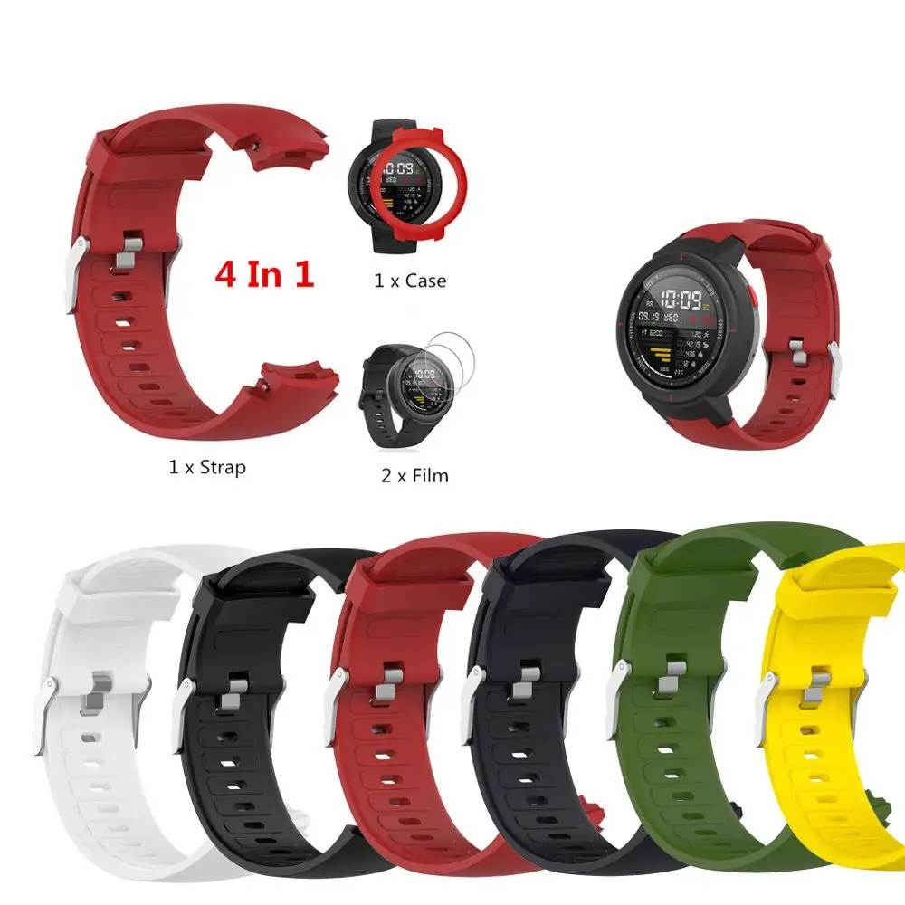 

For Huami Amazfit Verge Breathable watch band + tempered glass screen Film +TPU watch frame Smart watch Replacement accessories