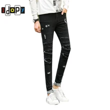 Idopy мужские облегающие джинсовые брюки с большим отверстием в колене брюки обтягивающие джинсы черные брюки модные повседневные для мужчин