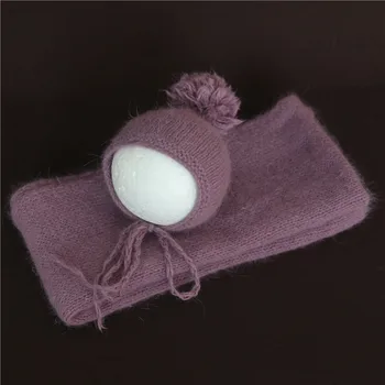 

Handmade Baby Girl Angora Bonnet Crochet Pom Pom Hat Vintage Newbon Fluffy Swaddle knit Wrap Infant Stretch Wraps Newborn Hat