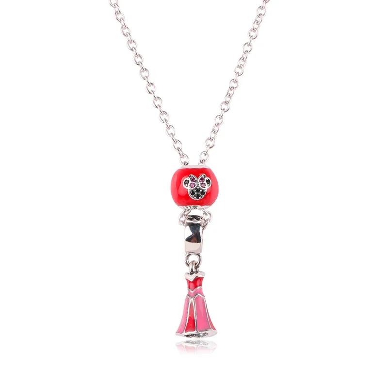 

dodocharms Real 925 Sterling Silver Cartoon Minnie skirt Charms Heart Pendant Necklaces For Women Lady Original Jewelry DIY Gift