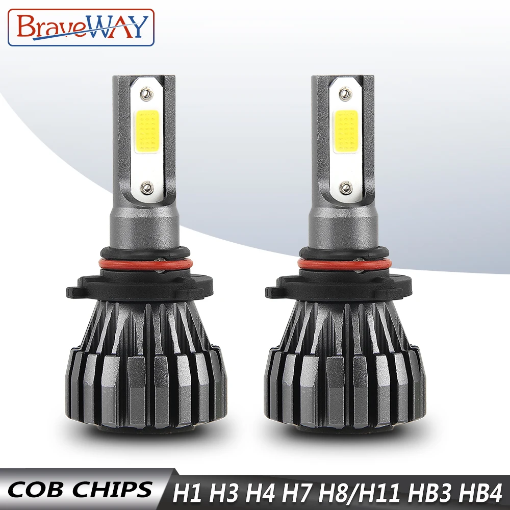 BraveWay светодиодные фары для автомобиля мотоцикла H1 H3 H4 H7 H8 H9 H11 9005 HB3 9006 HB4
