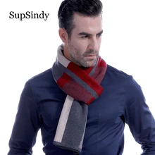 SupSindy зимний мужской шарф из шерсти и кашемира, Модный повседневный мужской шарф в черную клетку, винтажные мягкие шарфы, роскошная шаль в клетку, теплая накидка