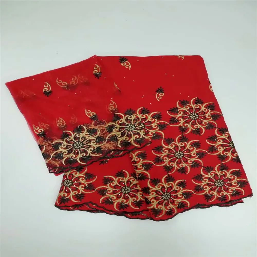 

High Quality 5 + 2 Yards Red/Black/Gold African Cotton Bazin Riche Getzner Lace Fabric X430-1