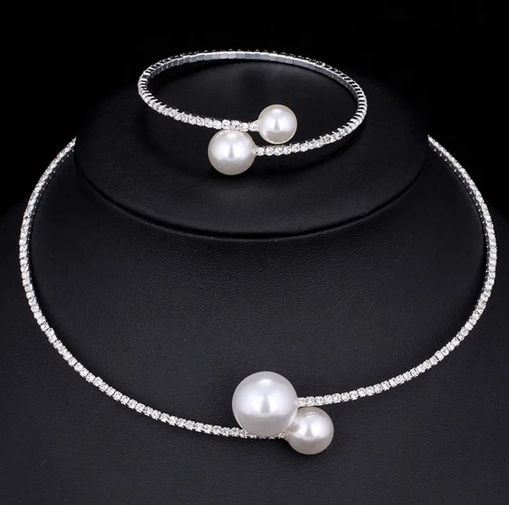 Bridal Necklace Pearl Korean Princess Perform White Accessory Sweet Beautiful Women Jewelry Wedding Necklace Earrings Sets (1)