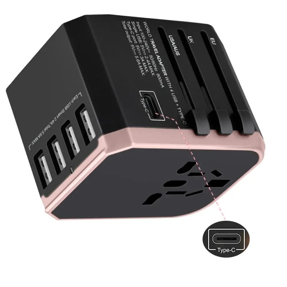 Универсальный адаптер для путешествий адаптер 4 USB+ type-C порта универсальный AC выход универсальный адаптер для США/ЕС/AU/Великобритания Многофункциональный штекер