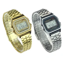 Vintage hombres mujeres Acero inoxidable Digital de alarma, cronómetro reloj de pulsera relojes para hombre marca de lujo reloj cronómetro