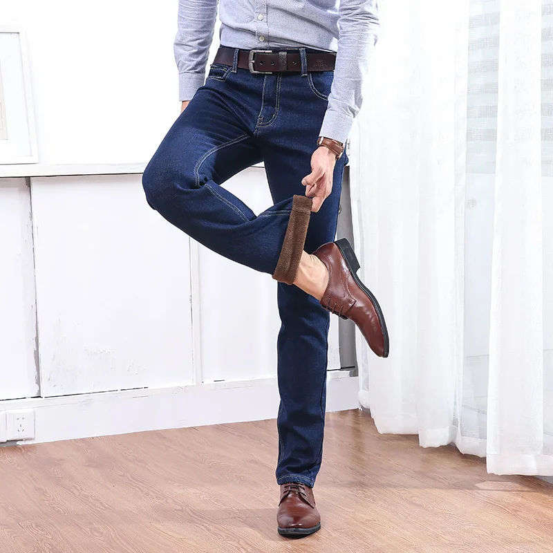 Mâle Thermique Droite Black Polaire Flanelle Flocage Célèbre Stretch Hiver Qualité Marque Hommes blue Jean Chaud Pantalon Jeans Blue 6AnwzzqPd