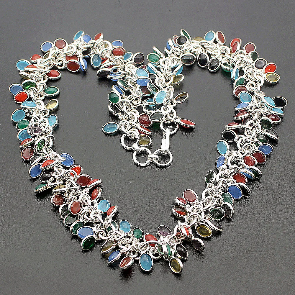 

Hermosa Jewelry Multi-Precious Stones SPLENDID RED CORAL BLACK ONYX PERIDOT 925 Sterling Silver Necklaces 20 inch