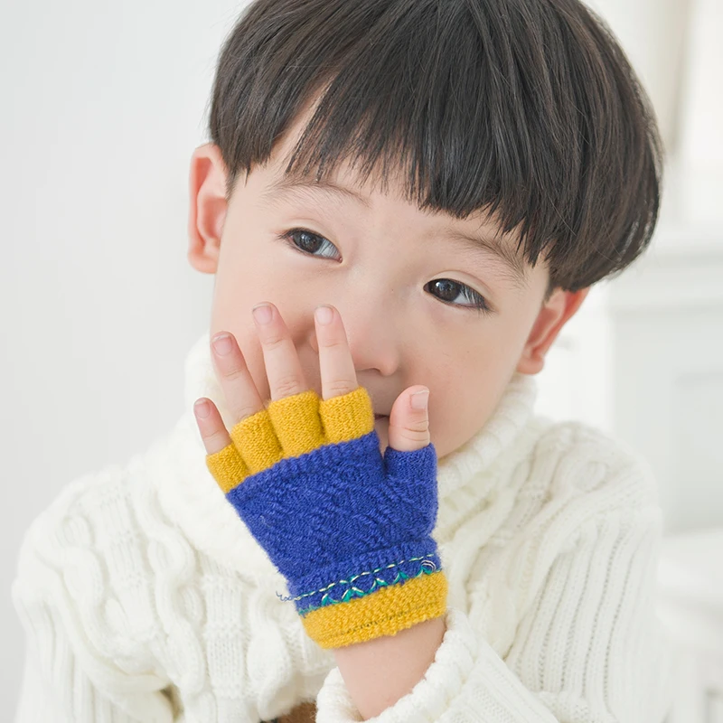 Детские перчатки для детского сада Жаккардовые Зимние Детские перчатки вязание младенческой Мальчики Девочки Половина перчатки теплые перчатки для детей