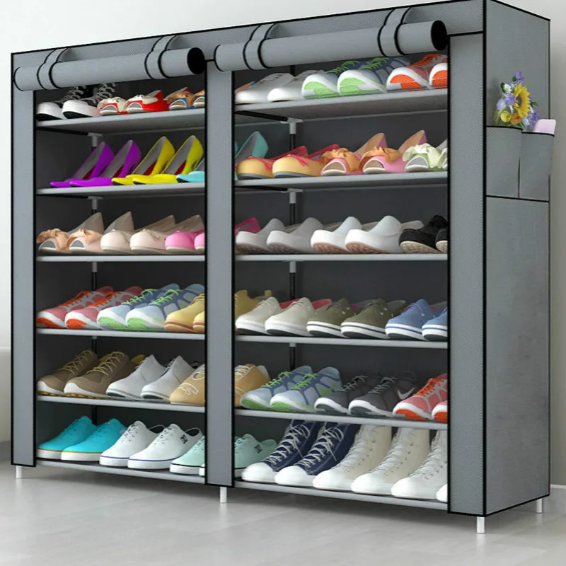 Oxford cloth shoe rack large dustproof storage shoe double row