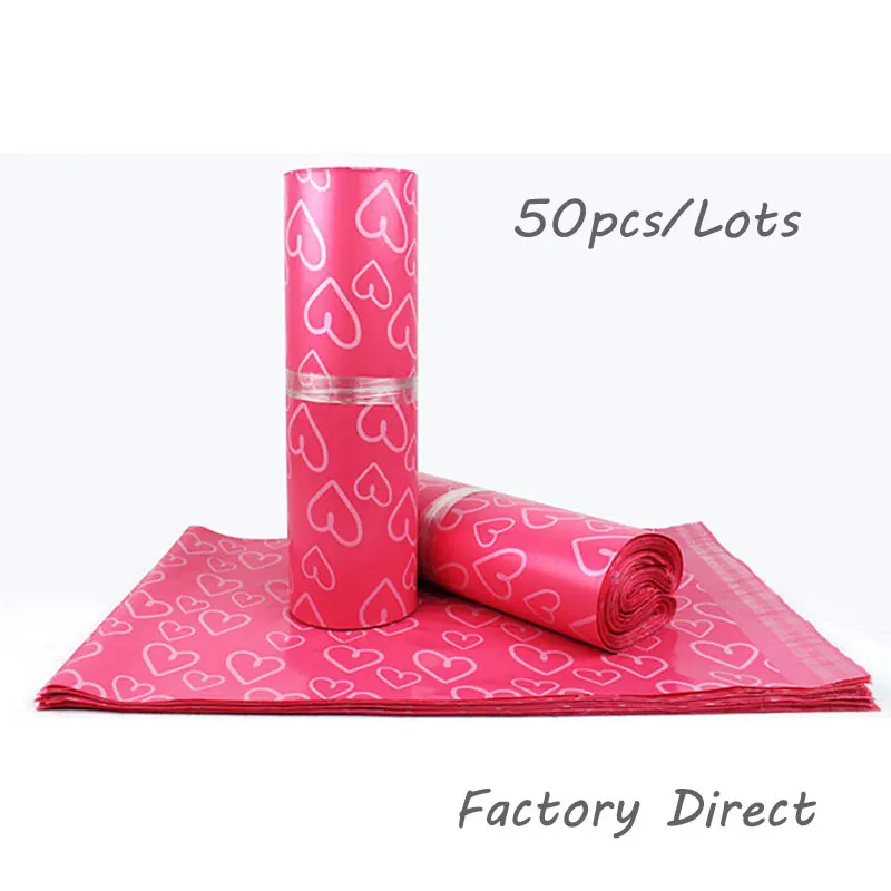 

50Pcs Courier Bags Frosted Pink Heart Pattern Self-Seal Adhesive Shoes Bag Matte Material Envelope Mailer Mailing Bag Organizer