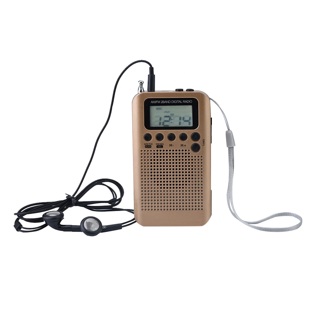 SOONHUA Digital Radio 2 Band 8UV Stereo Radios Digital Tuning Radio AM/FM Decoding Pocket Radios Gold