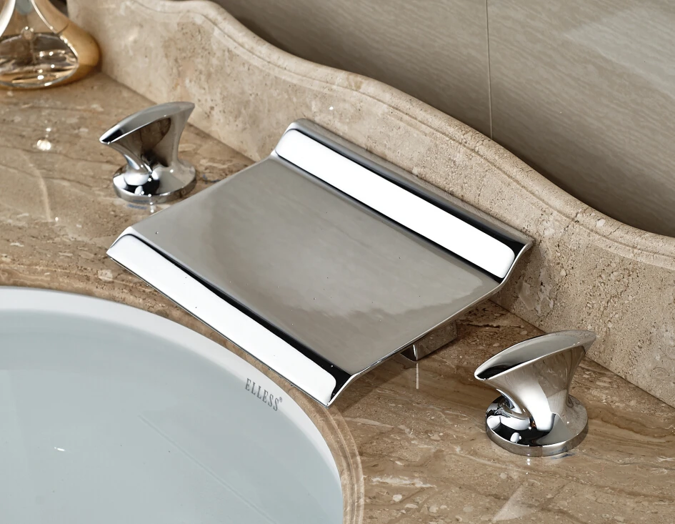 

Modern Chrome Finished Deck Mounted Bathroom Bathtub Faucet Waterfall Mixer Tap 3pcs