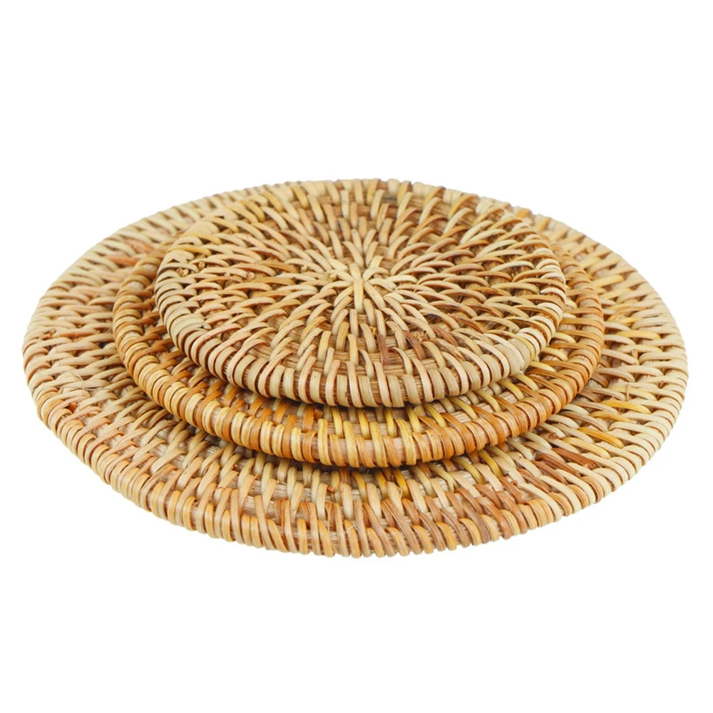 

3PCSRattan Cup Coasters Set Pot Pad Table Mat Rattan Tea Mats Tea Accessories Insulation Pads Hand Made Natural Home Decoration