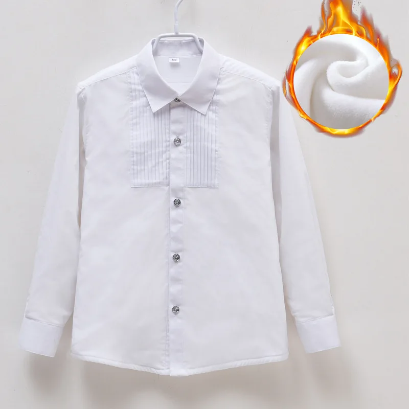 T003 Fashion White Cotton Shirt With Velvet Boy Autumn Clothes long Sleeves Thick SHIRTS-in 