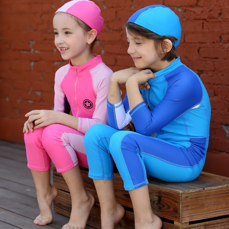 Hot new summer children's swimwear tight Siamese boys swimsuit long
