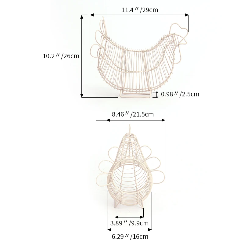 Куриная дизайнерская корзина для яиц из белой металлической проволоки, контейнер для хранения Перепелиных яиц, винтажный дом, кухонная корзина для хранения пищевых фруктов