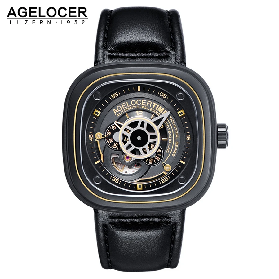 Agelocer Brand Relogio Masculino Automatic Watch 100 Cowhide Watchband Sport Wrist Watch Men Stainless Steel Waterproof