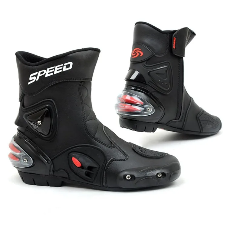 Сапоги для мужчин мотоботы Pro-байкер Скорость Байкеры Moto Racing Мотокросс Обувь кожаная для девочек A004 черный/красный/белый